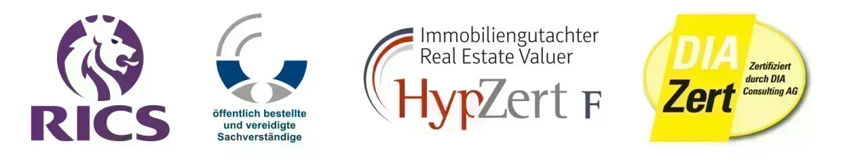 Zertifizierungen unserer Immobiliengutachter: RICS, HypZert, DIAZert, IHK Regensburg